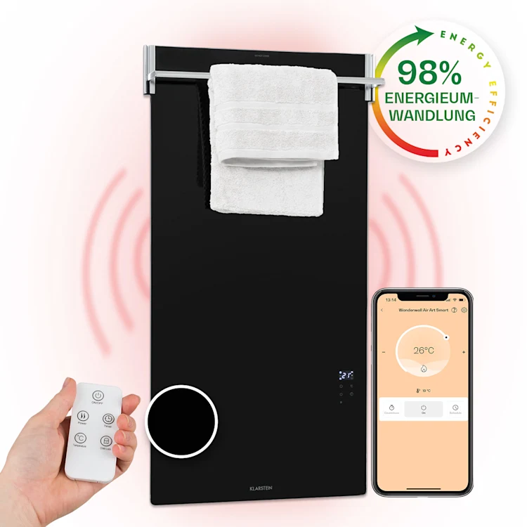 پنل گرمایشی مادون قرمز هوشمند کلارشتاین آلمان مدل Klarstein Hot Spot Crystal Spotless Smart Infrarotheizung رنگ مشکی